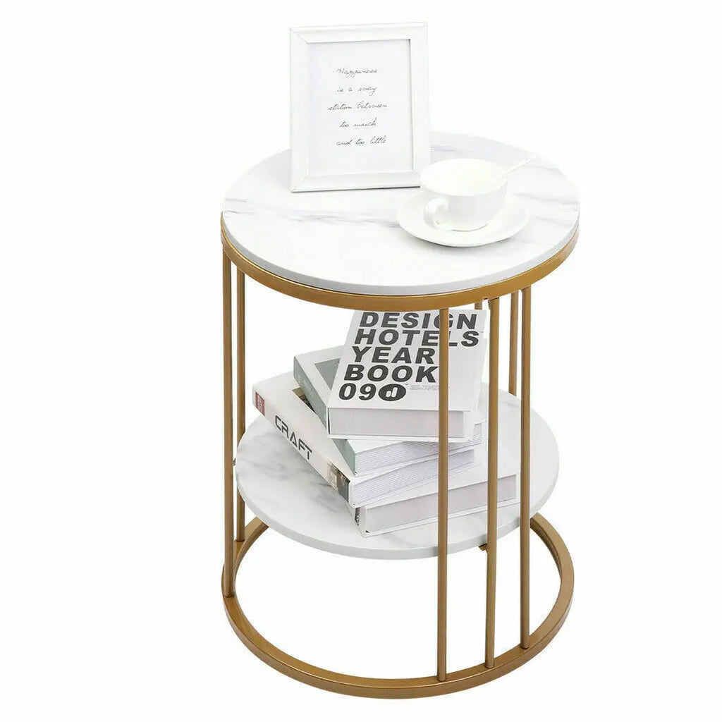 2-Tier White Marble Side Table - My Store