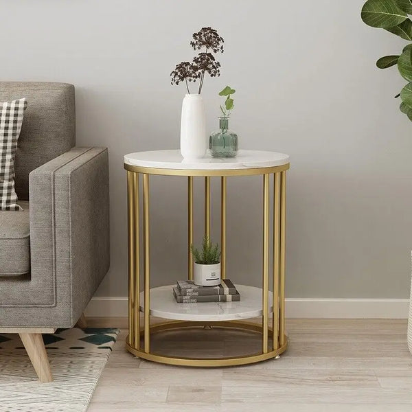 2-Tier White Marble Side Table - My Store