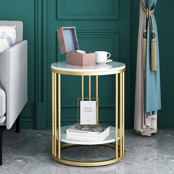 2-Tier White Marble Side Table - My Store