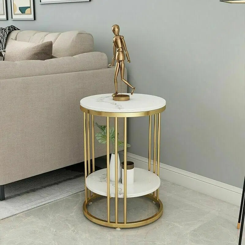 2-Tier White Marble Side Table - My Store